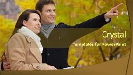  Presentation with navigation - PPT theme with fingerpost - tourists on holiday in autumn background and a tawny brown colored foreground