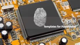  Presentation with computer security - Presentation with fingerprint on computer chip technology background and a gray colored foreground