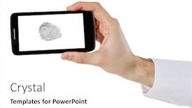  Presentation with mobile security - PPT theme featuring fingerprint on screen of smartphone mobile security concept background and a white colored foreground