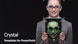  Presentation with face recognition - Cool new PPT layouts with fingerprint scanner - woman in face recognition concept backdrop and a black colored foreground