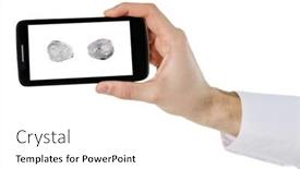  Presentation with mobile security - Colorful slide deck enhanced with fingerprints on screen of smartphone mobile security concept backdrop and a white colored foreground