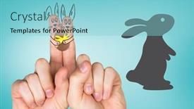  Presentation with bunny - Slide set enhanced with fingers as easter bunny against blue vignette background background and a light blue colored foreground