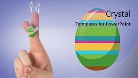  Presentation with bunny - Colorful slide set enhanced with fingers as easter bunny against purple vignette backdrop and a light blue colored foreground