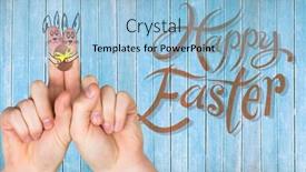  Presentation with bunny - Audience pleasing slide set consisting of fingers as easter bunny against wooden planks backdrop and a light blue colored foreground