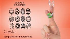 Presentation with bunny - Cool new PPT layouts with fingers as easter bunny against orange backdrop and a coral colored foreground