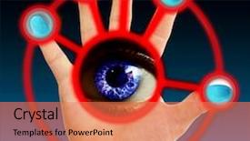  Presentation with security scan - Beautiful PPT theme featuring fingers being scanned for their backdrop and a coral colored foreground