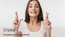  Presentation with good luck - PPT theme featuring fingers crossed for good luck background and a soft green colored foreground