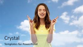  Presentation with blue yellow - Colorful theme enhanced with t-shirt holding fingers cross backdrop and a light blue colored foreground