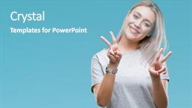  Presentation with woman praying over bible - Beautiful presentation theme featuring fingers doing victory sign number backdrop and a light blue colored foreground