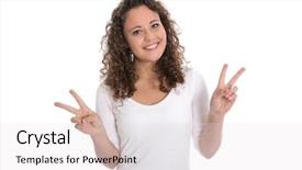  Presentation with white and black woman climbing ladders - PPT layouts consisting of fingers for victory or peace background and a lemonade colored foreground