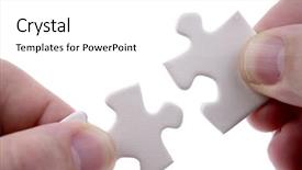  Presentation with holding puzzle pieces - Presentation with fingers holding two puzzle pieces background and a white colored foreground