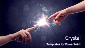  Presentation with spark - Beautiful PPT theme featuring fingers lighting spark in galaxy backdrop and a navy blue colored foreground