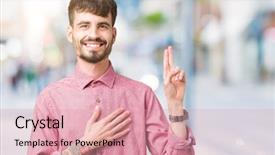  Presentation with pink - Beautiful slide set featuring fingers making a loyalty promise backdrop and a coral colored foreground