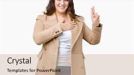  Presentation with plus size fashion model - Slides enhanced with fingers making a loyalty promise background and a  colored foreground