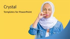  Presentation with middle eastern traditional dishes falafel - Slide deck with fingers secret and silent background and a yellow colored foreground