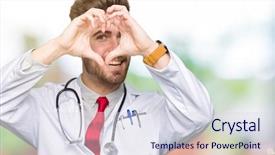  Presentation with medical smiling doctor - Beautiful slides featuring fingers smiling looking through sign backdrop and a  colored foreground