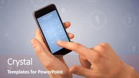  Presentation with biometric device finger print - Theme with fingers touching smartphone with lock background and a coral colored foreground