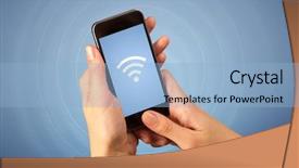  Presentation with wireless - Amazing presentation design having fingers touching smartphone with wireless backdrop and a light blue colored foreground