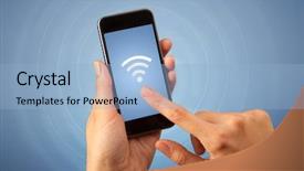  Presentation with wireless charging mobiles smartphone - Presentation design enhanced with fingers touching smartphone with wireless background and a light blue colored foreground