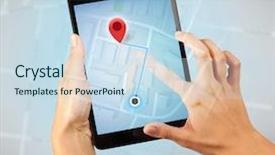  Presentation with fingers - Beautiful PPT layouts featuring fingers touching tablet with map backdrop and a sky blue colored foreground