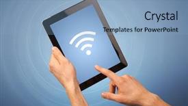  Presentation with wireless adhoc network - Colorful PPT theme enhanced with fingers touching tablet with wireless backdrop and a  colored foreground