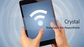  Presentation with wireless - Colorful PPT layouts enhanced with fingers touching tablet with wireless backdrop and a  colored foreground