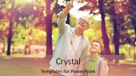  Presentation with family communication - PPT layouts with fingers up at summer park background and a coral colored foreground