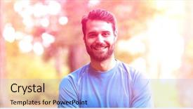  Presentation with five business people standing together and smiling - Slide set featuring finish line group run - portrait of smiling man standing background and a light blue colored foreground