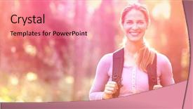  Presentation with forest - Slide deck featuring finish line group run - portrait of smiling woman standing background and a coral colored foreground