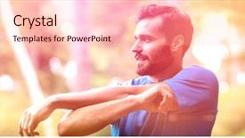  Presentation with office ergonomics man worker exercising - Cool new PPT theme with finish line group run - smiling man exercising in forest backdrop and a lemonade colored foreground