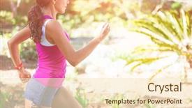  Presentation with clear sunny day rural landscape - PPT theme featuring finish line group run - woman exercising in park background and a cream colored foreground