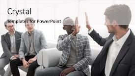  Presentation with giving - Slide deck having finish line work - business colleagues giving each other background and a white colored foreground