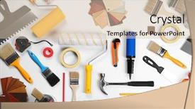  Presentation with tools - PPT theme with finish line work - color swatches and painting tools background and a lemonade colored foreground