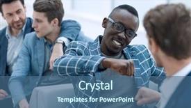  Presentation with office desk reception - Cool new presentation theme with finish line work - happy employees sitting backdrop and a ocean colored foreground