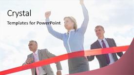  Presentation with running race - Colorful PPT theme enhanced with finish running race - businesswoman crossing finishing line backdrop and a white colored foreground