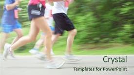  Presentation with runners - Slide deck enhanced with finish running race - marathon runners motion blur background and a soft green colored foreground