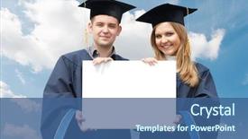  Presentation with students - Presentation theme having finish school - happy graduate students in gown background and a ocean colored foreground