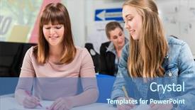  Presentation with exam - Slides featuring finish school - students writing test or theoretical background and a ocean colored foreground