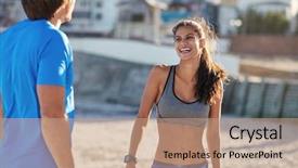  Presentation with finish strong - Cool new PPT theme with finish strong - friends talking laughing after completing backdrop and a coral colored foreground