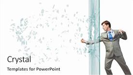 Presentation with brake the glass voice - Presentation theme with finish strong - furious businessman crashing glass wall background and a white colored foreground