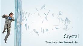  Presentation with glass - Audience pleasing PPT layouts consisting of finish strong - furious businessman crashing glass wall backdrop and a  colored foreground