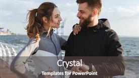  Presentation with young happy couple - Colorful slide set enhanced with finish strong - happy young sports couple talking backdrop and a dark gray colored foreground