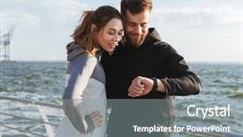  Presentation with defense sports science - Presentation theme having finish strong - happy young sports couple talking background and a gray colored foreground