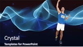  Presentation with blue wave - Colorful slide set enhanced with finish strong - male athlete posing after victory backdrop and a navy blue colored foreground