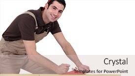  Presentation with finish strong - Slide deck featuring finish strong - man with a sander background and a soft green colored foreground