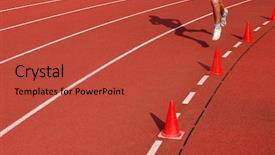  Presentation with finish strong - PPT theme consisting of finish strong - running athlete at the stadium background and a red colored foreground