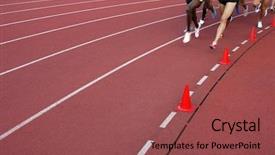  Presentation with finish strong - Colorful presentation theme enhanced with finish strong - running athletes at the stadium backdrop and a violet colored foreground