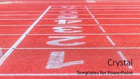  Presentation with finish strong - Audience pleasing theme consisting of finish strong - running track numbers in stadium backdrop and a coral colored foreground