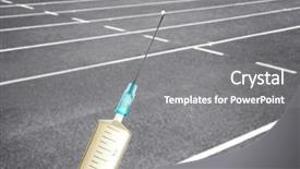  Presentation with substance - PPT theme featuring finish strong - syringe with substance and running background and a gray colored foreground