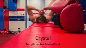  Presentation with locker room - Beautiful theme featuring finish strong - tired man lying backdrop and a red colored foreground